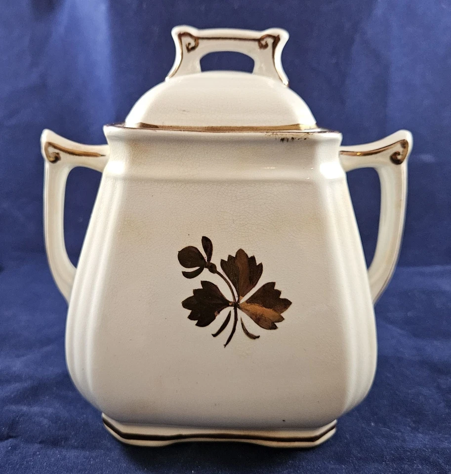 Antique Alfred Meakin Fish Hook Tea Leaf Ironstone Sugar Bowl, 7" Tall, Ca 1880s - Image 3 of 4