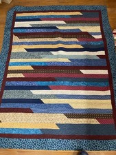 Handmade Patchwork Throw Quilt Blue Cotton 67x53 One of a Kind