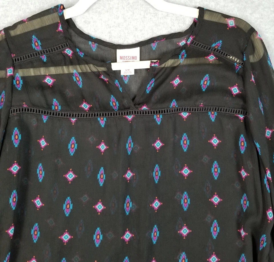 Top para mujer MOSSIMO Supply Co. grande L multicolor damasco manga larga cuello dividido Foto 2 de 4