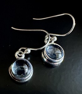 925 Sterling Artisan Pale Blue Glass Cabochon Drop Earrings Tested Unmarked