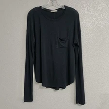 Joah Brown Tee Top Womens S/M Oversized Semi Sheer Lightweight Black Minimalist