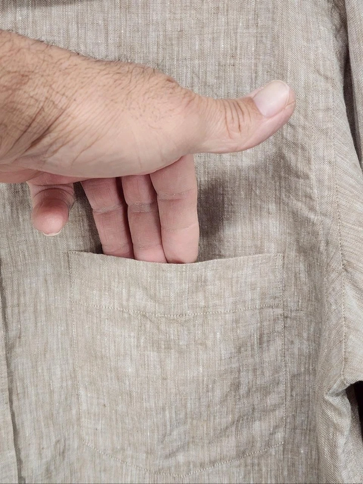 Stanza Shirt Mens 16.5 42cm Beige 100% Linen Long Sleeve Button Casual Coastal - Image 4 of 4