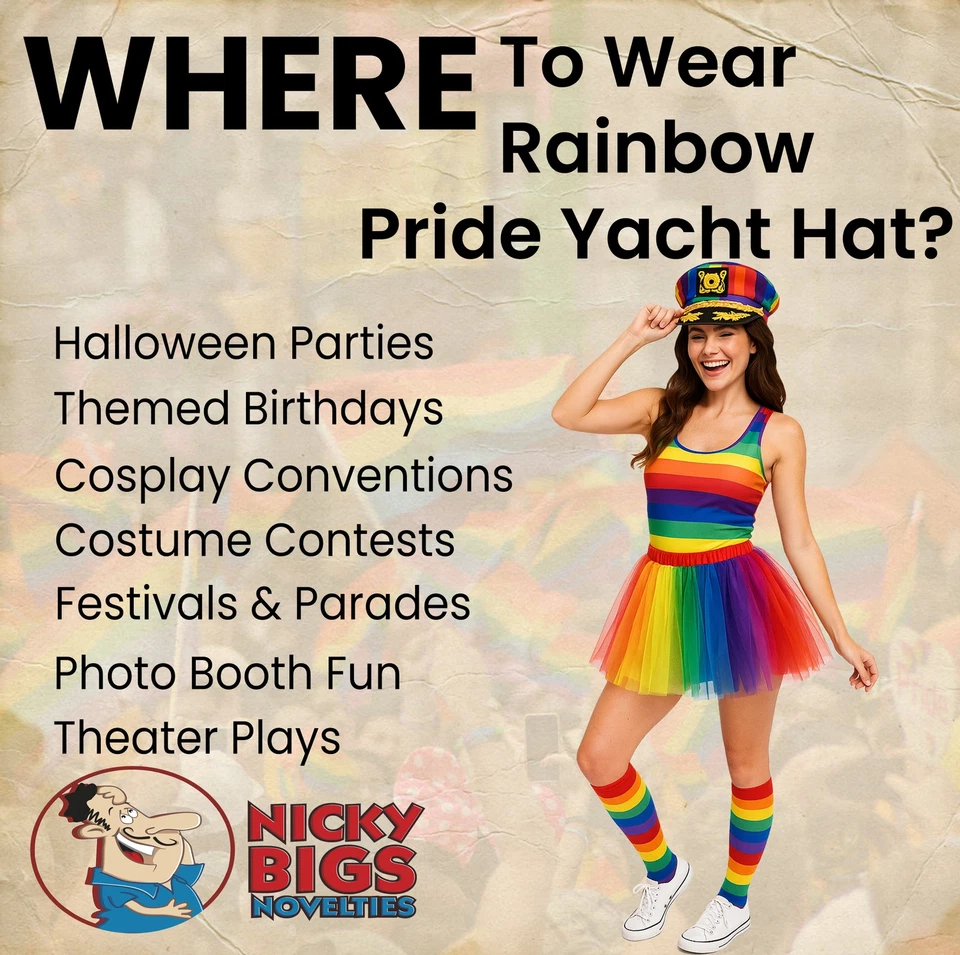 Adulto Arco Iris Yate Capitán Sombrero Orgullo Gorra Novedad Capitanes Disfraz Accesorios Foto 4 de 4