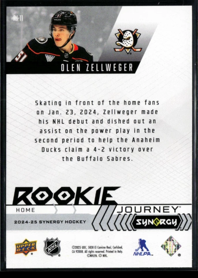 2024-25 Upper Deck Synergy Rookie Journey Home #RJ-11 Olen Zellweger RC - Image 2 of 2