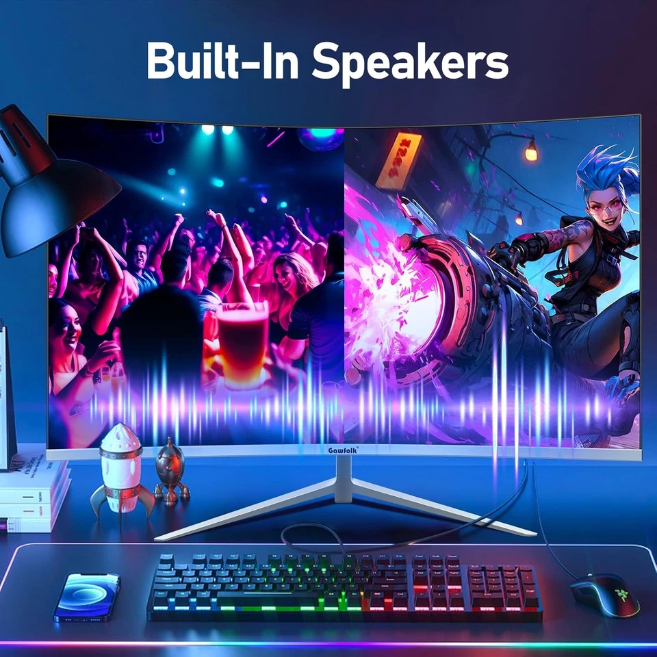 Monitor Curvo Gawfolk 27 Pulgadas 100Hz, PC Gaming con 27 Pulgadas, Blanco  - Imagen 3 de 4