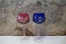 2 Vintage Weinglas Kristall Römer blau + rot...