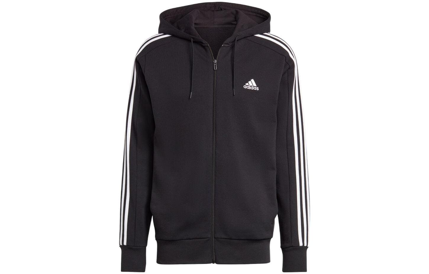 толстовка adidas Essentials French Terry с капюшоном на молнии в 3 полосы Черный/белый