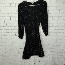 American Eagle Dress Womens XS Long Sleeve Polka Dot Ruffle Tie Wrap White Black