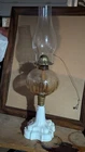 Antique milk, glass whale oil, kerosene lamp, 17 inches tall