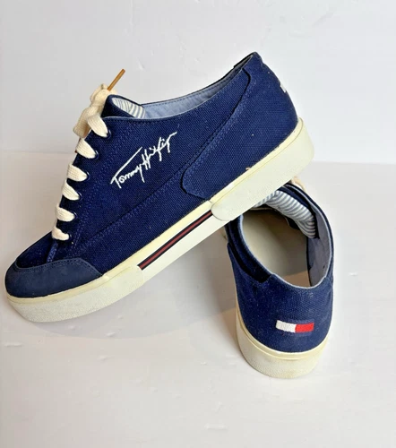 Tommy Hilfiger Men's Navy Blue Canvas Signature Shoes Size 11.5 M Sponsor M40111