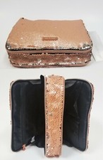 NEW SOPHIA JOY ROSE GOLD METALLIC REVERSIBLE SEQUINS DOUBLE POUCHES,COSMETIC BAG