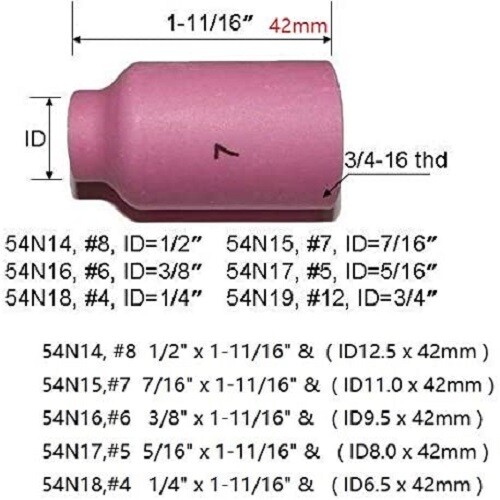 2 Percent Thoriated Tungsten TIG Gas Lens Collet Ceramic Cup Alumina Nozzle 5pcs - Picture 6 of 7