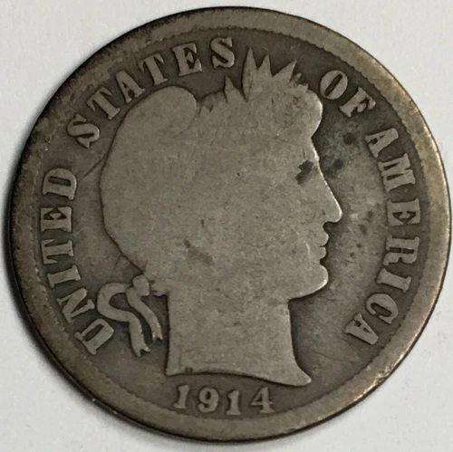 1914 United States 1 Dime "Barber Dime" - 90% Silver - (G) KM#113 - 3424