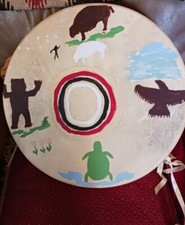 AWESOME NATIVE AMERICAN RAWHIDE HAND DRUM PAINTED SHAMAN QUALITY