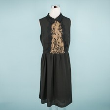 City Chic XS Size 14 Black Tiffany Lace Collared Sleeveless Fit Flare Dress NEW