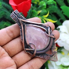Rose Quartz Gemstone Pendant Copper Wire Wrapped Pendant Rose Quartz Jewelry