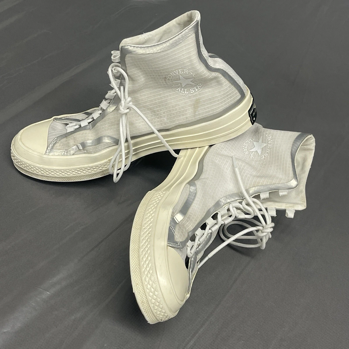 Converse Chuck Taylor 70 High Mens Sz 9 White Gray Metallic Tape Seam Shoes Used Converse Chuck 70 High Gray for Sale | Authenticity  main image 4