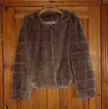 Laura Ashley Taupe Faux Fur Jacket Uk 14 Eur 40 New With Tag
