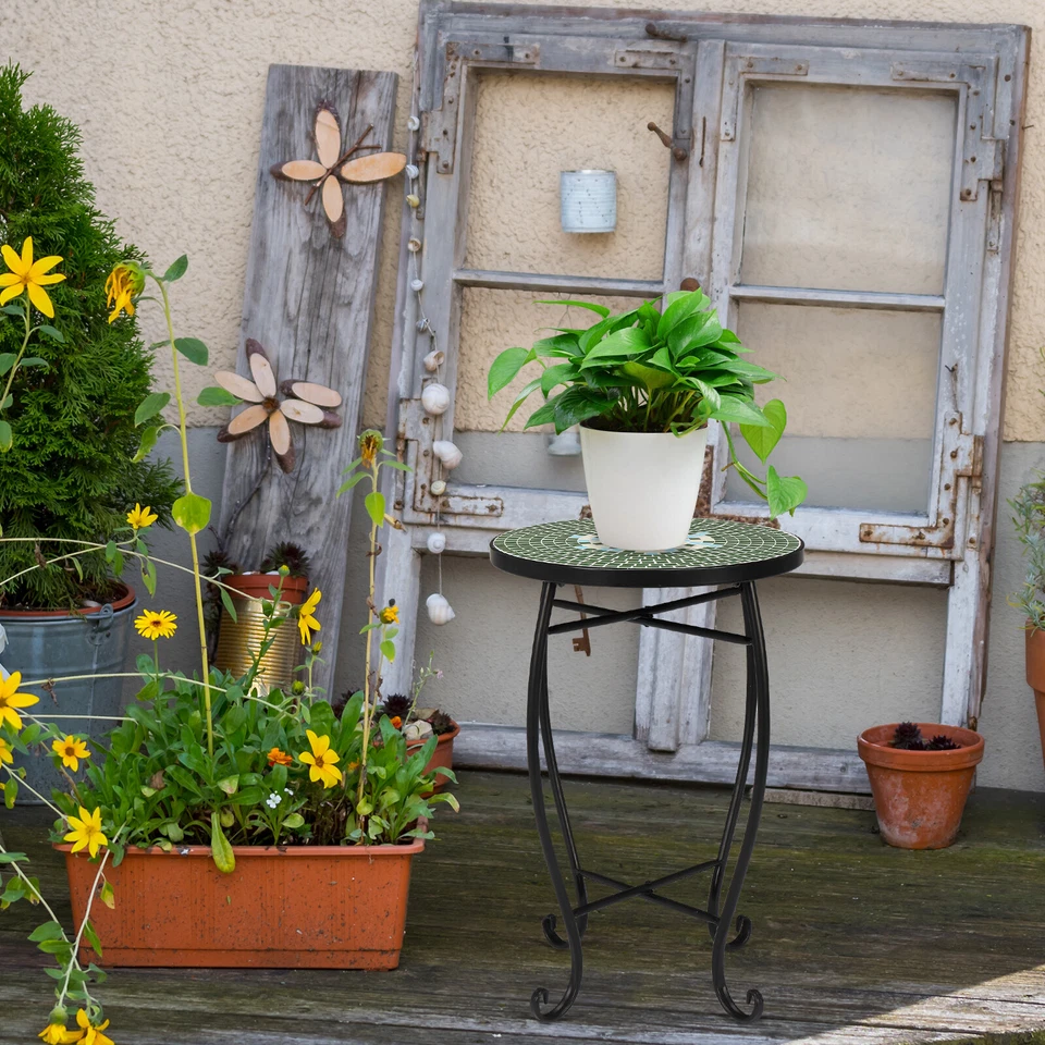 Mosaic Round Terrace Bistro Table Green Flowers Mosaic - Image 3 of 4