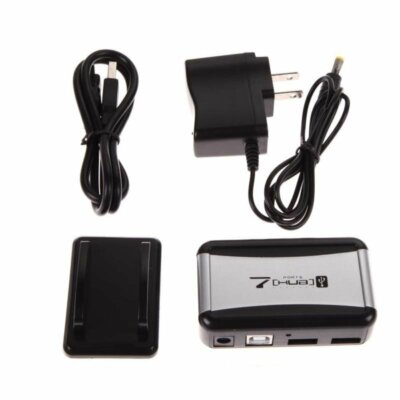 7 Port USB 2.0 High Speed Hub with US Plug AC Power Adapter Cable for PC Laptop