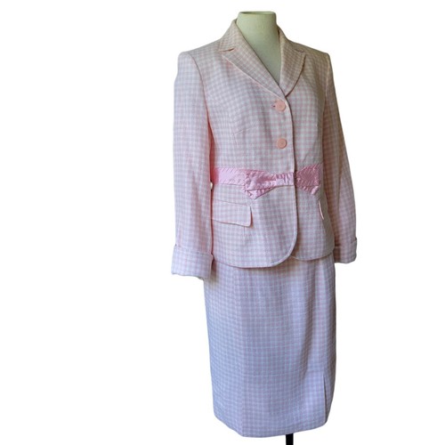 Apostrophe Size 10 Women's Pink White Long Sleeve Lined Blazer Jacket Skirt Set - Picture 13 of 23