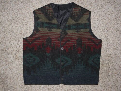 VTG WOOLRICH WOOL BUTTON VEST MEN MEDIUM MADE USA SOUTHWESTERN AZTEC PRINT LINED - Picture 1 of 6