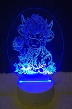 Highland cow Acrylic light up decor with stand & color changing remote, 8-3/4"