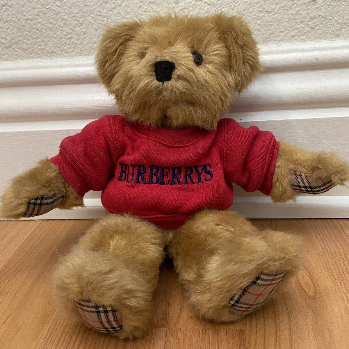 Burberry Stuffed Teddy Bear Russ Berrie Burberrys Red Sweater Rare Plush Toy