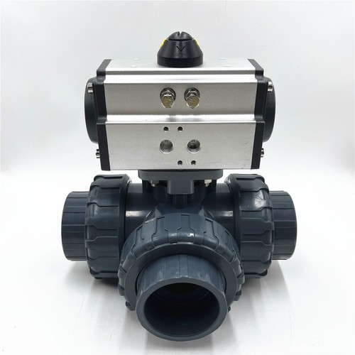 2" UPVC Pipe ID 63MM Three Way L Port Pneumatic Ball Valve Double Acting - 第 1/7 張圖片