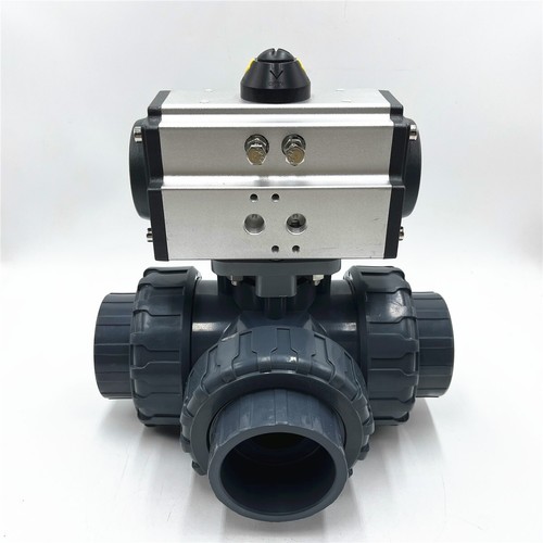 Pipe ID 25MM UPVC 3/4" Three Way L Port Pneumatic Ball Valve Double Acting - Picture 1 of 7