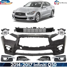 Front Bumper Cover Fascia & Fog Light Assembly Kit For 2014-2017 Infiniti Q50