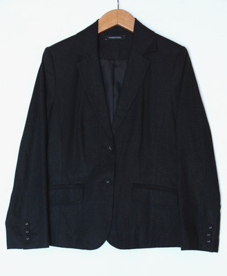 Dunnes Stores Woman's 12 Black Linen Blend Blazer Jacket Shoulder Pads Career