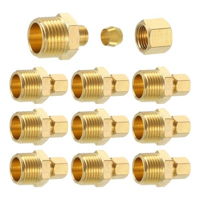 10Stk Messing Rohr Fitting 1/4''x1/2'' NPT Männlich Kompressions Adapter