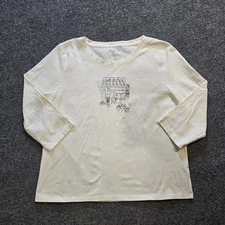 Talbots Top Womens Size XL Petite White Paris France 3/4 Sleeve Casual Comfort