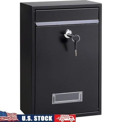 Durable Steel Wall Mount Mailbox W/ Lock Secure Easy Installation 06 Black New