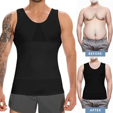 Mens Body Shaper Gynecomastia Compression T-Shirt Slimming  Belly Chest Tank Top