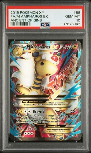 2015 POKEMON XY ANCIENT ORIGINS #88 FULL ART/M AMPHAROS EX PSA 10