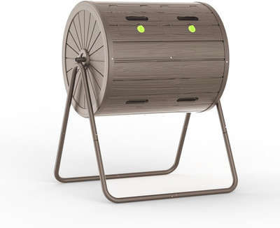Patiozen Dual Chamber Tumbling Composter 43 Gallon Large Outdoor Tumbling Compos