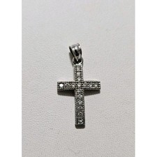 Cubic Zirconia Sterling Silver 925 Christian Cross Pendant Charm, Pre-owned