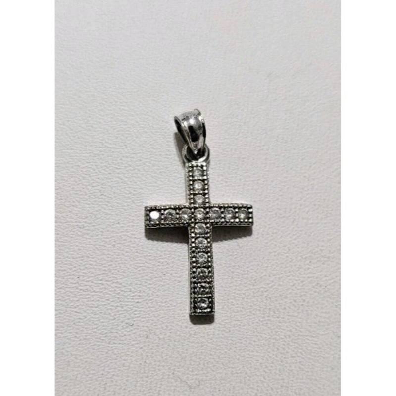 Cubic Zirconia Sterling Silver 925 Cross Pendant Charm, Christian Cross Charm