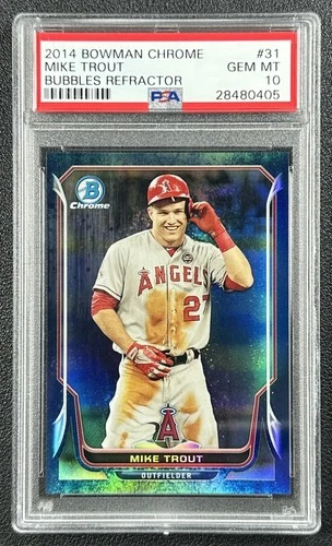 POP 2! MIKE TROUT PSA 10 2014 BOWMAN CHROME #31 BUBBLES REFRACTOR 50/99 ANGELS