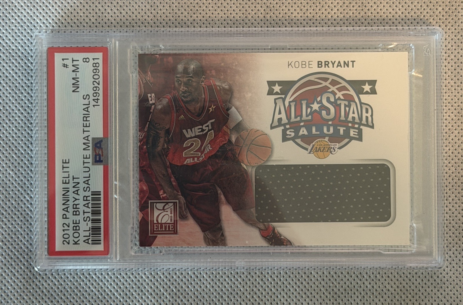 2012 Elite All-Star Salute Kobe Bryant Materials Worn Patch Lakers PSA 8