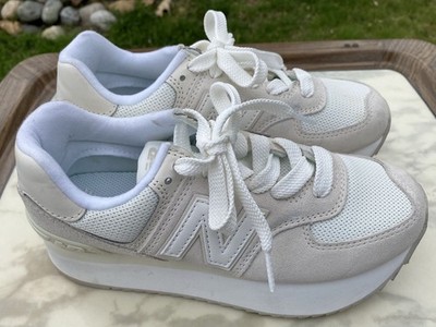 New Balance 574 Plus Platform Shoe Women 6.5 US 37 EU Sand Suede White Mesh