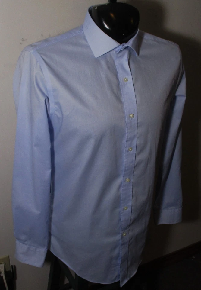 Camisa social masculina manga longa LAUREN Ralph Lauren azul "Slim Fit" tamanho 16/34-35 - Imagem 3 de 4