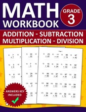 Math Workbook For Grade 3 Addition,Subtraction,Multiplication,Division Exercises