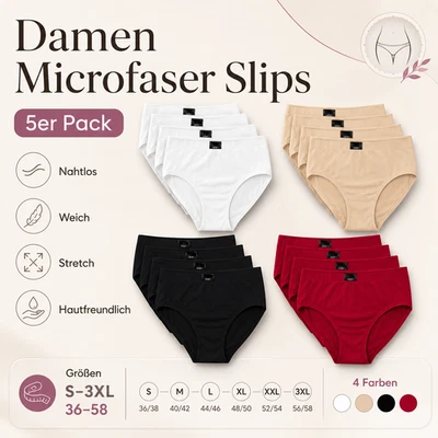 5 Damen Microfaser Slips Unterwäsche Schlüpfer Slip Unterhose S-3XL 36-58 - Bild 1 von 3