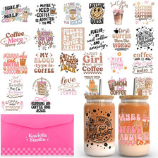26 Sheets Coffee UV DTF Cup Wrap -Ice Coffee Theme DTF Cup Wraps for 16 Oz Glass