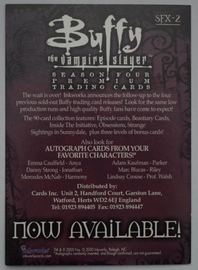 Buffy The Vampire Slayer Season Four 4 Promo Card SFX-2 UK Cards Inc. - Image 2 of 2
