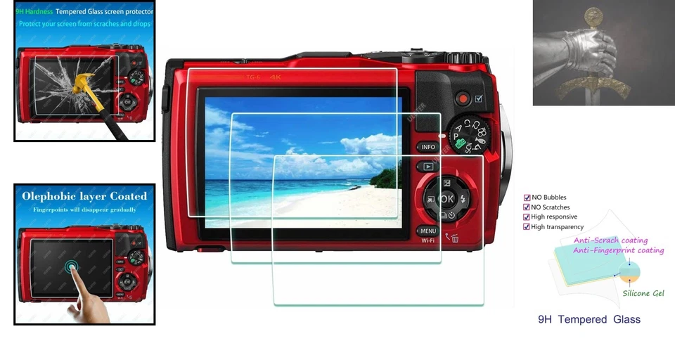 Protectores de pantalla de dureza 9H para cámaras Olympus serie TG - Paquete de 3 Foto 2 de 4