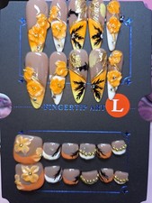Press On Nails Handmade Large Almonds Orange ...